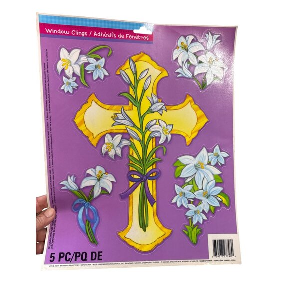 Easter & Spring-Themed Window Clings Set Of 5 Sheets Cross & Floral Designs Reus - Picture 6 of 6
